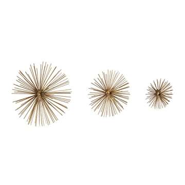 Deco 79 Metal Starburst 3D Short Spike Wall Decor, Set of 3 6", 9", 12"W, Gold