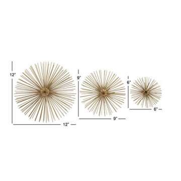 Deco 79 Metal Starburst 3D Short Spike Wall Decor, Set of 3 6", 9", 12"W, Gold