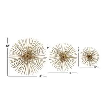 Deco 79 Metal Starburst 3D Short Spike Wall Decor, Set of 3 6", 9", 12"W, Gold