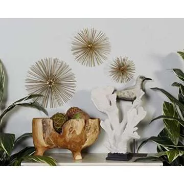 Deco 79 Metal Starburst 3D Short Spike Wall Decor, Set of 3 6", 9", 12"W, Gold