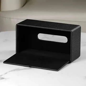 Cretkhp PU Leather Tissue Box Cover with Magnetic Closure, Modern Rectangular Tissue Box Holder Decorative Organizer for Bathroom Vanity Countertop, Night Stands Bedroom Office Desk