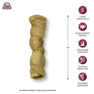 Wild Eats Water Buffalo Retriever Style Cheek Roll Dog Chews-5 Pack (Long Lasting Chews, Treats, Bon...