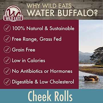 Wild Eats Water Buffalo Retriever Style Cheek Roll Dog Chews-5 Pack (Long Lasting Chews, Treats, Bones for Aggressive Chewers & Large Dogs) Great Substitute Pig Ears Dogs