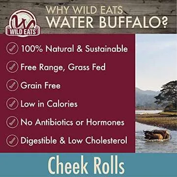 Wild Eats Water Buffalo Retriever Style Cheek Roll Dog Chews-5 Pack (Long Lasting Chews, Treats, Bones for Aggressive Chewers & Large Dogs) Great Substitute Pig Ears Dogs
