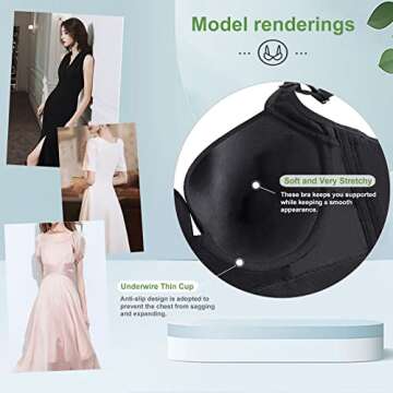 Runilut Women's Push Up Bra,Full-Coverage Underwire Bra,Hide Back Fat Deep Cup Bra,Smoothing T-Shirt Bra,Sculpting Uplift Bra Black 36DD