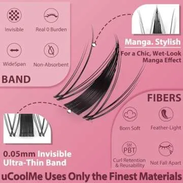 Fairy Lash Clusters 8-18mm Manga Eyelash Clusters C Curl - WideSpan DIY Eyelash Extensions Wet-Look Spiky Anime Lashes Individual Fake Eyelashes Clusters with 0.05mm Ultra-Thin Invisible Lash Band