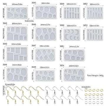 RESIN GO 54 Pcs Epoxy Resin Jewelry Molds for Beginners, Moldes De Silicona para Resina for Earrings Pendants Necklaces Keychains Making, Variety Silicone Casting Mould with Hole for Boho Art Crafts
