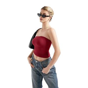 SUUKSESS Women Sexy Tube Top Summer Y2K Going Out Tops Casual Sleeveless Double Lined Basic Tank Top (Wine Red, M)
