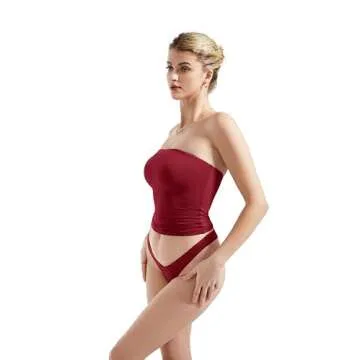 SUUKSESS Women Sexy Tube Top Summer Y2K Going Out Tops Casual Sleeveless Double Lined Basic Tank Top (Wine Red, M)