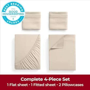Mellanni Extra Deep King Sheets - 4 PC Iconic Collection Bedding - Hotel Luxury, Ultra Soft, Cooling Bed Sheets - Wrinkle, Fade, Stain Resistant (King, Beige)