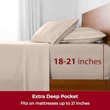 Mellanni Extra Deep King Sheets - 4 PC Iconic Collection Bedding - Hotel Luxury, Ultra Soft, Cooling Bed Sheets - Wrinkle, Fade, Stain Resistant (King, Beige)