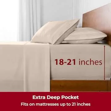 Mellanni Extra Deep King Sheets - 4 PC Iconic Collection Bedding - Hotel Luxury, Ultra Soft, Cooling Bed Sheets - Wrinkle, Fade, Stain Resistant (King, Beige)