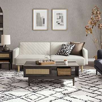 mopio Futon Sofa Bed, Small Couch, Sleeper, Loveseat, Mid Century Modern Futon Couch, Sofa Cama, Couches for Living Room (Snow Velvet)