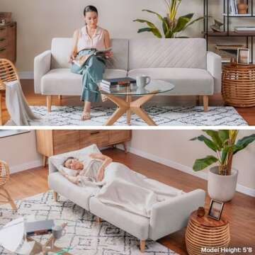 mopio Futon Sofa Bed, Small Couch, Sleeper, Loveseat, Mid Century Modern Futon Couch, Sofa Cama, Couches for Living Room (Snow Velvet)