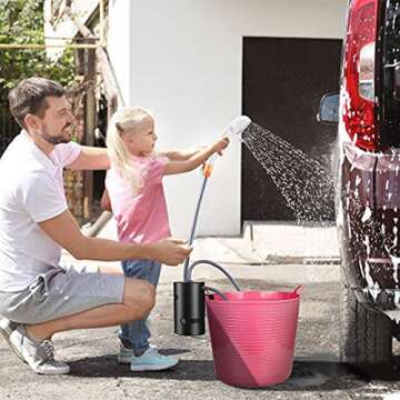 B. TAWD Portable Camping Shower,USB Charging, Built-in 4400mAh,Outdoor Camping Shower Pump+Camping 20L Folding Bucket, self-Priming Pump Draws Water to The showerhead for Camping,Hiking, Beach,Travel