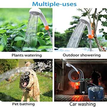 B. TAWD Portable Camping Shower,USB Charging, Built-in 4400mAh,Outdoor Camping Shower Pump+Camping 20L Folding Bucket, self-Priming Pump Draws Water to The showerhead for Camping,Hiking, Beach,Travel