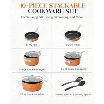 Gotham Steel Stackable Pots and Pans Stackmaster 10 Piece Cookware Set with Ultra Nonstick Cast Text...
