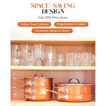 Gotham Steel Stackable Pots and Pans Stackmaster 10 Piece Cookware Set with Ultra Nonstick Cast Texture Ceramic Coating, Copper