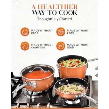 Gotham Steel Stackable Pots and Pans Stackmaster 10 Piece Cookware Set with Ultra Nonstick Cast Texture Ceramic Coating, Copper