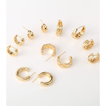 Stylish Gold Hoop Earrings Set for Women - 6 Pairs Hypoallergenic