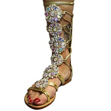 Women's Flat Rhinestone Summer Bandage Bling Sandals Gladiator Wedding Bridal Banquet High End Dress...