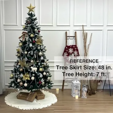 Elegant Hand-Knit Christmas Tree Skirt with Lace Ties