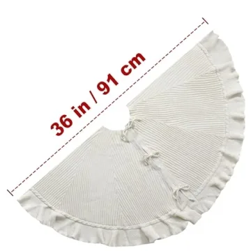 Elegant Hand-Knit Christmas Tree Skirt with Lace Ties