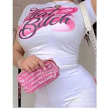 MISSACTIVER Women’s Y2K Dump Him Letter Print Crop T-Shirt Streetwear O-Neck Short Sleeve Crop Tops 2000s Aesthetics (Small, White&Pink)