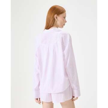 Florence By Mills Women's Long Sleeve Sleep Shirt, White Pink Stripe, Medium