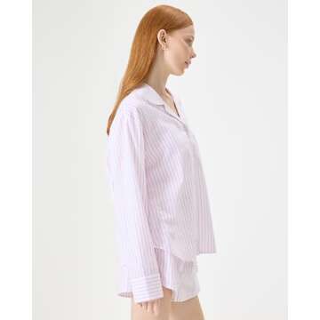 Florence By Mills Women's Long Sleeve Sleep Shirt, White Pink Stripe, Medium