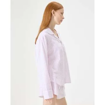 Florence By Mills Women's Long Sleeve Sleep Shirt, White Pink Stripe, Medium