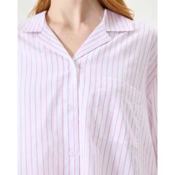 Florence By Mills Women's Long Sleeve Sleep Shirt, White Pink Stripe, Medium
