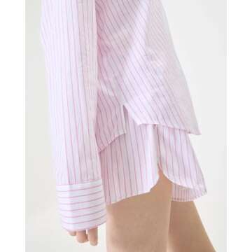 Florence By Mills Women's Long Sleeve Sleep Shirt, White Pink Stripe, Medium