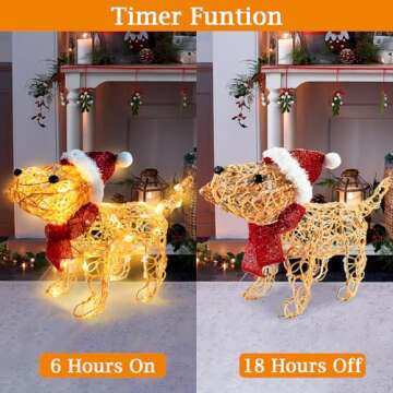 Krissing Lighted Outdoor Christmas Decorations, Cute Christmas Rattan Puppy with 40 LED Lights Pre-L...