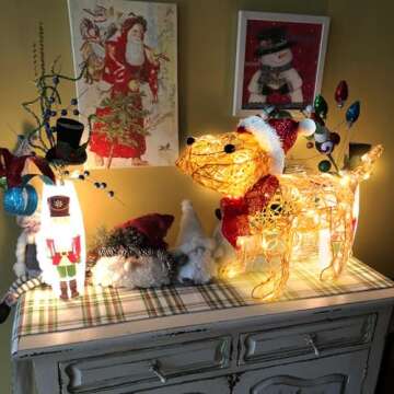 Krissing Lighted Outdoor Christmas Decorations, Cute Christmas Rattan Puppy with 40 LED Lights Pre-Lit Christmas Decor for Outdoor Yard Lawn Xmas Holiday Christmas Eve Indoor Decorations