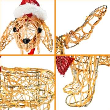 Krissing Lighted Outdoor Christmas Decorations, Cute Christmas Rattan Puppy with 40 LED Lights Pre-Lit Christmas Decor for Outdoor Yard Lawn Xmas Holiday Christmas Eve Indoor Decorations