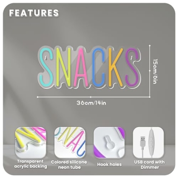 Snacks Neon Sign for Colorful Coffee Bars and Decor