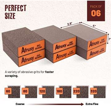 Afruxy 6 Pack Extra Fine Sanding Block, Washable and Reusable Sanding Sponge for Wood Drywall Metal Glasses Coarse/Medium/Fine/Superfine in 60/80/120/180/220/320 Grit Sandpaper Block Sand Paper Brick