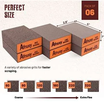 Afruxy 6 Pack Extra Fine Sanding Block, Washable and Reusable Sanding Sponge for Wood Drywall Metal Glasses Coarse/Medium/Fine/Superfine in 60/80/120/180/220/320 Grit Sandpaper Block Sand Paper Brick