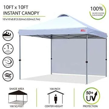 MASTERCANOPY Durable Pop-up Canopy Tent with 1 Sidewall (10'x10',White)