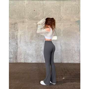 OQQ Women's 2 Piece Yoga Pants Ribbed Seamless Workout High Waist Bell Bottoms Flare Leggings Black ...