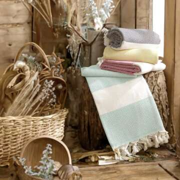 Bazaar Anatolia Turkish Beach Towel 100% Cotton Bath Towels Oversized Quick Dry Boho Farmhouse Decor Sheets Bathroom Towels Sand Free Camping Blanket Teal Towels 71x39 inches - Diamond Mint