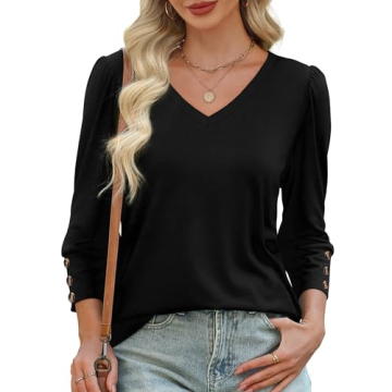XIEERDUO Women's Dressy Casual Blouses with Puff Sleeves