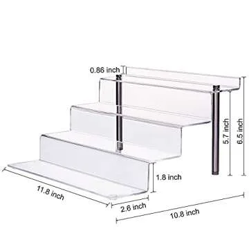 CECOLIC Acrylic Riser Shelf 4 Tier Clear Display Stand for Collectibles Pop Figures, Cupcakes, Perfumes, Display Risers for Decorating & Organizing - 11.8 x 10.8 x 6.5 in (Large, 2 Pack)