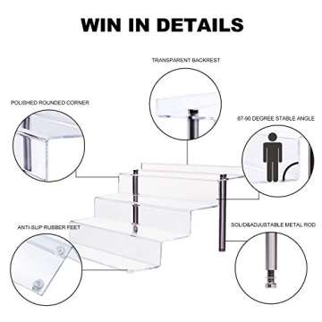 CECOLIC Acrylic Riser Shelf 4 Tier Clear Display Stand for Collectibles Pop Figures, Cupcakes, Perfumes, Display Risers for Decorating & Organizing - 11.8 x 10.8 x 6.5 in (Large, 2 Pack)