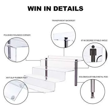 CECOLIC Acrylic Riser Shelf 4 Tier Clear Display Stand for Collectibles Pop Figures, Cupcakes, Perfumes, Display Risers for Decorating & Organizing - 11.8 x 10.8 x 6.5 in (Large, 2 Pack)