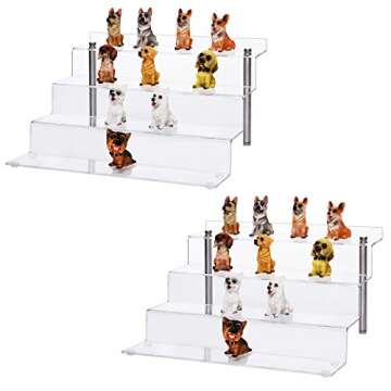 CECOLIC Acrylic Riser Shelf 4 Tier Clear Display Stand for Collectibles Pop Figures, Cupcakes, Perfumes, Display Risers for Decorating & Organizing - 11.8 x 10.8 x 6.5 in (Large, 2 Pack)