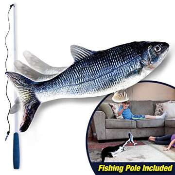 Ontel Flippity Fish Interactive Cat Toy with Catnip & Fishing Pole - Touch Activated, Rechargeable P...