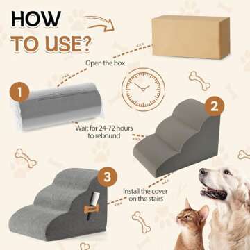 Romrol Dog Stairs Ramp for Beds Couches, Extra Wide Pet Steps with Durable Non-Slip Waterproof Fabric Cover, Dog Slope Stairs for Small Dogs and Cats or Pets Friendly, 3-Tiers