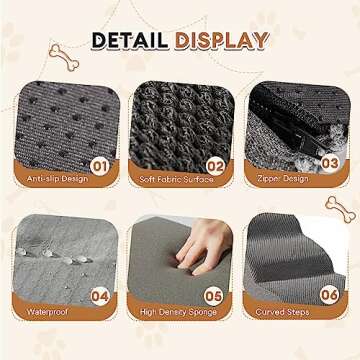 Romrol Dog Stairs Ramp for Beds Couches, Extra Wide Pet Steps with Durable Non-Slip Waterproof Fabric Cover, Dog Slope Stairs for Small Dogs and Cats or Pets Friendly, 3-Tiers